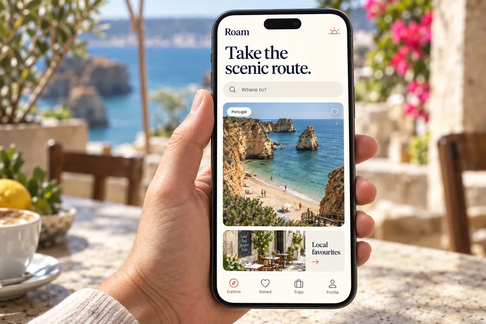 Concept design showing ios & android apps on modern devices